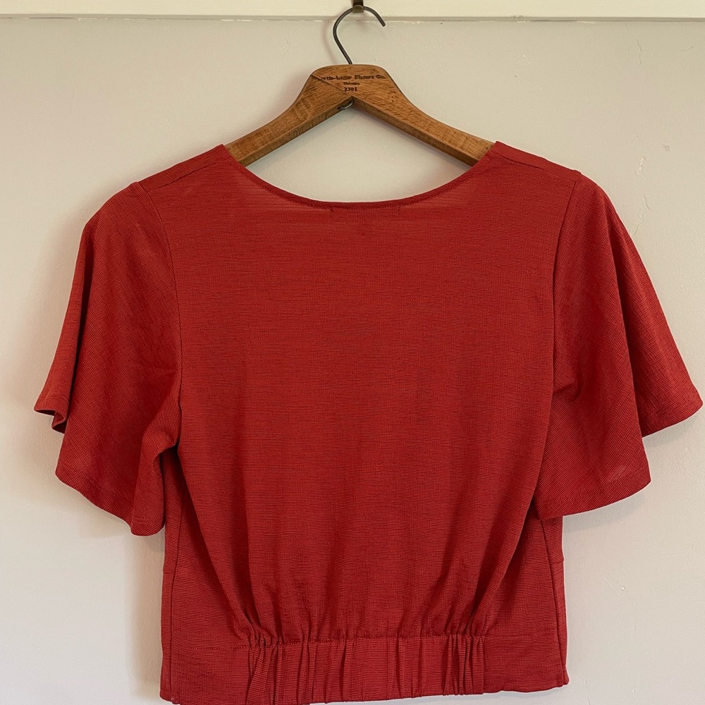 Rust orange red Button-Front flutter sleeve Top - image 4
